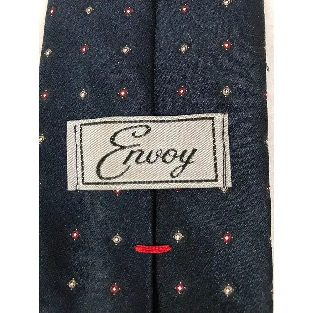 VTG Envoy Navy Blue Red Tan Polka Dots Pattern Men's Classic Neck Tie